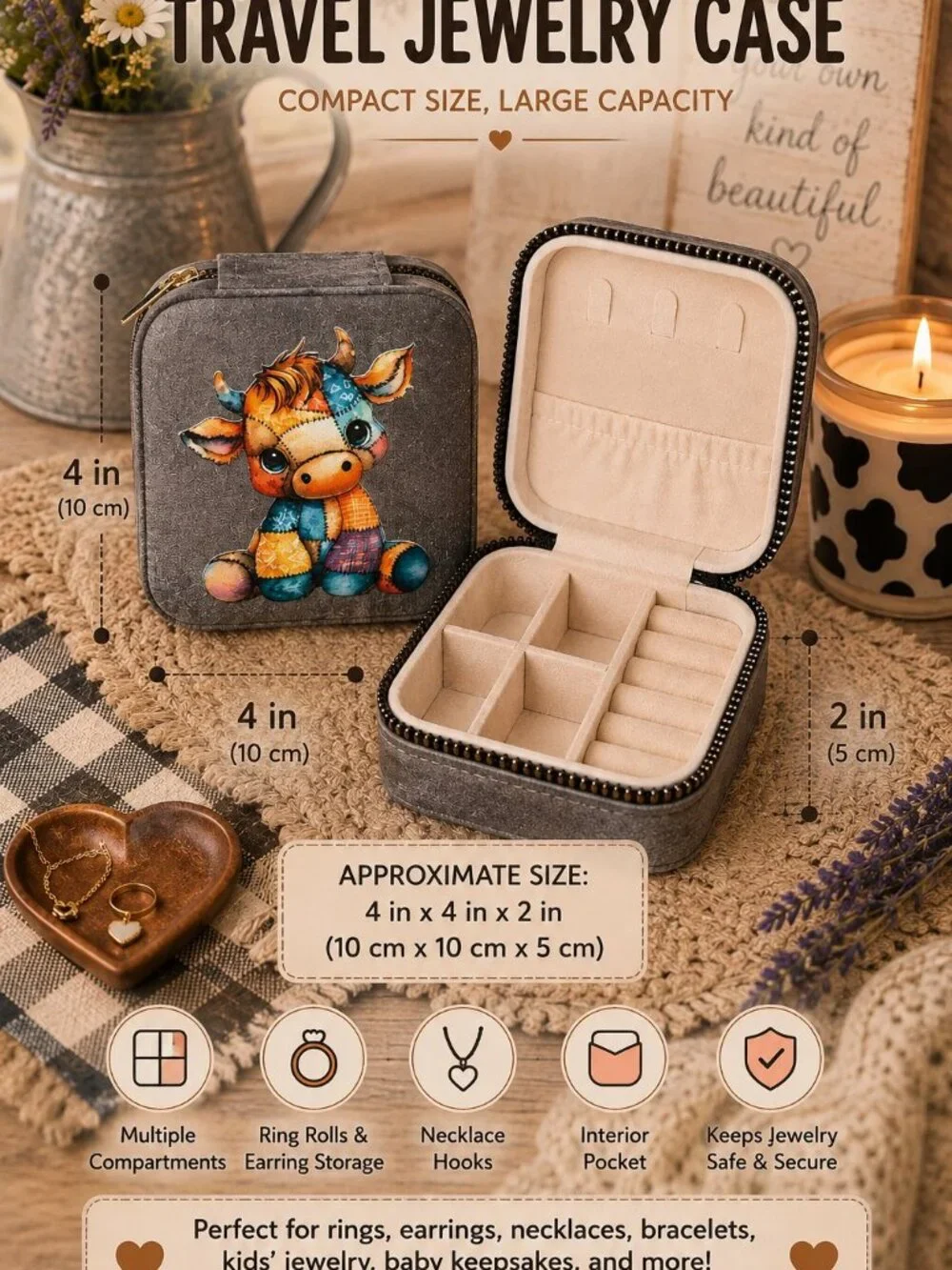 Highland Cow Travel Jewelry Case